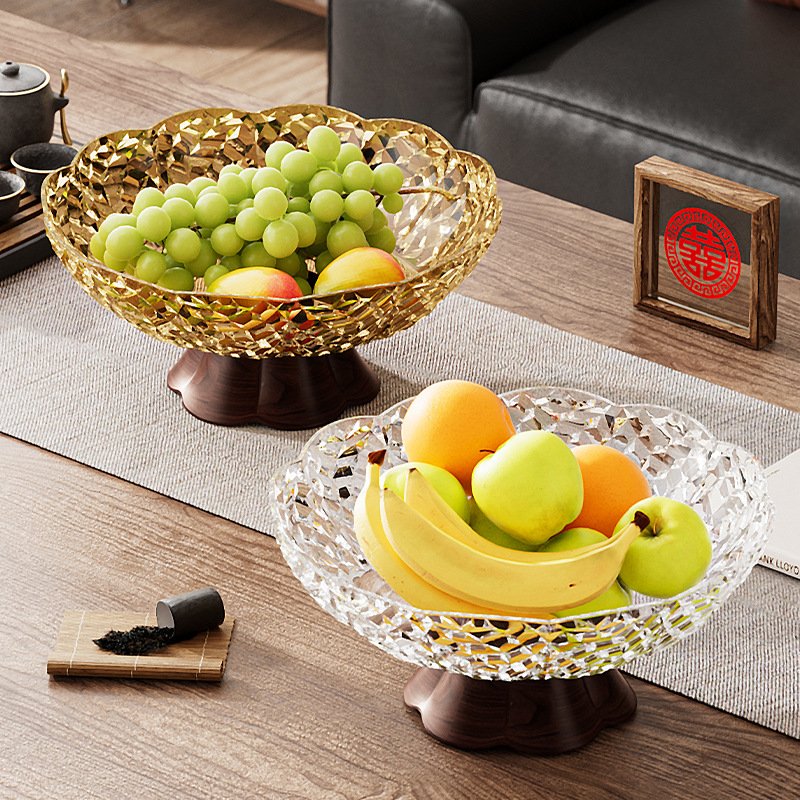 Tava de fructe pe suport înalt din PET, aspect lemnos, drenaj, capacitate mare, Stil Nou Chinezesc