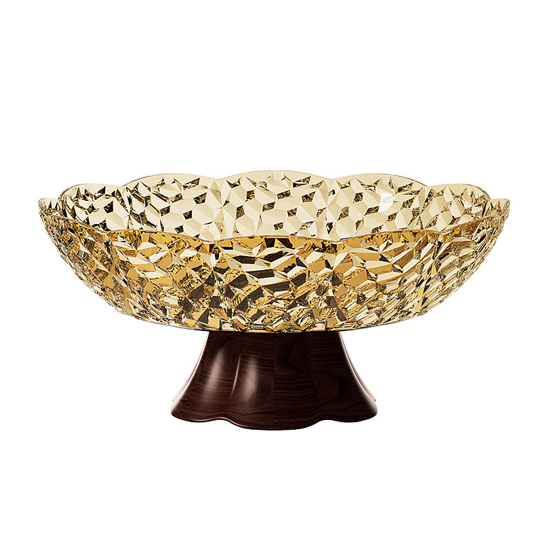 Tava de fructe pe suport înalt din PET, aspect lemnos, drenaj, capacitate mare, Stil Nou Chinezesc