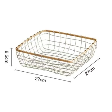Coș de depozitare din sârmă de fier – forme rotundă, pătrată sau dreptunghiulară – pentru fructe, pâine, legume, cărți și altele – Stil Nordic