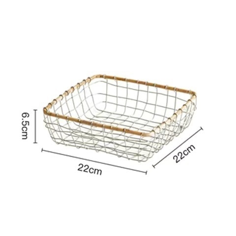 Coș de depozitare din sârmă de fier – forme rotundă, pătrată sau dreptunghiulară – pentru fructe, pâine, legume, cărți și altele – Stil Nordic