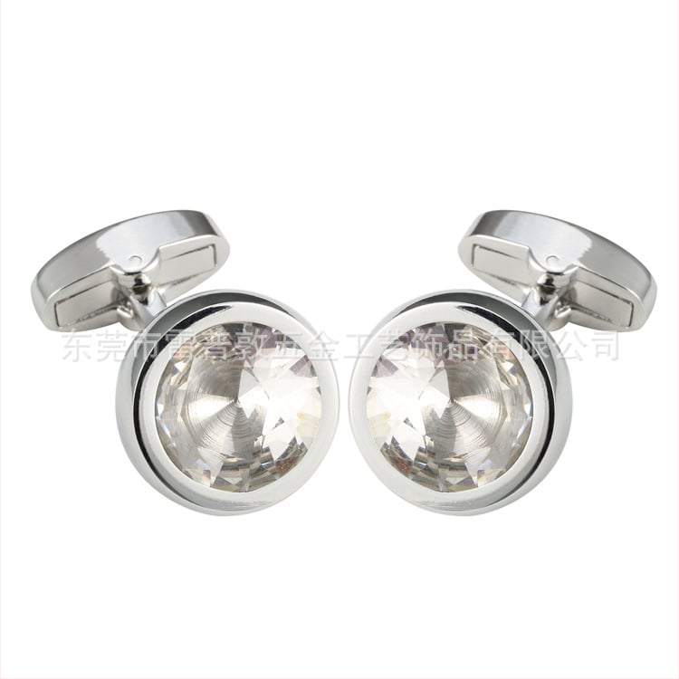 Κρίκοι μανικιών από χαλκό, unisex, στρογγυλού σχήματος, με κρυστάλλους αμέθιστου, ηλεκτροπλατινωμένοι