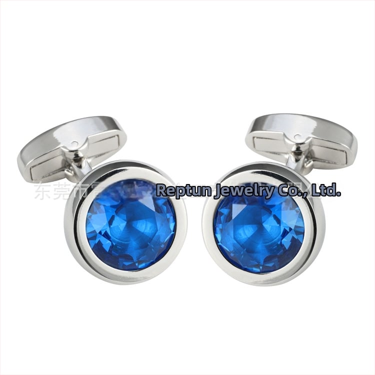 Κρίκοι μανικιών από χαλκό, unisex, στρογγυλού σχήματος, με κρυστάλλους αμέθιστου, ηλεκτροπλατινωμένοι