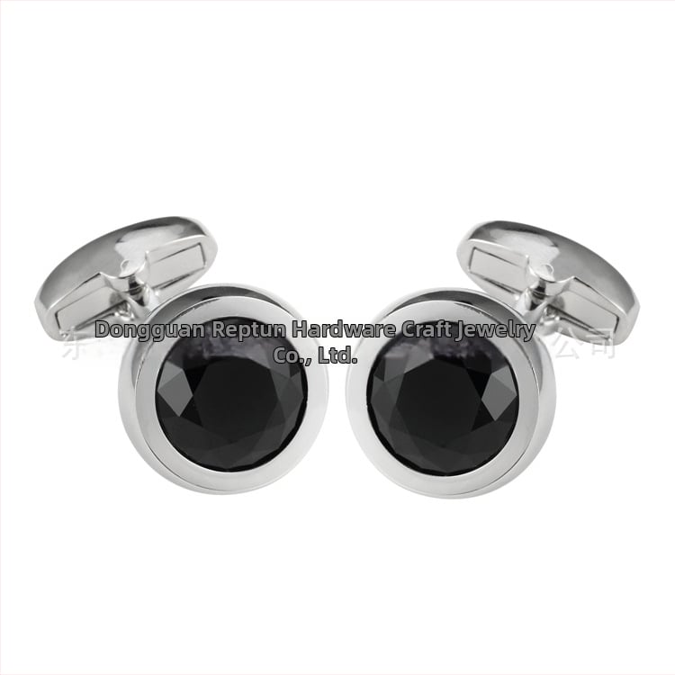 Κρίκοι μανικιών από χαλκό, unisex, στρογγυλού σχήματος, με κρυστάλλους αμέθιστου, ηλεκτροπλατινωμένοι