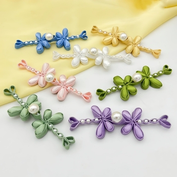 Декоративна закопчалка за ханфу и чънгсам с мотив водно конче и цвете, ръчно изработена с перлите (сатенова материя; висококачествена конструкция; подходяща за Тан костюм, ханфу и чънгсам)