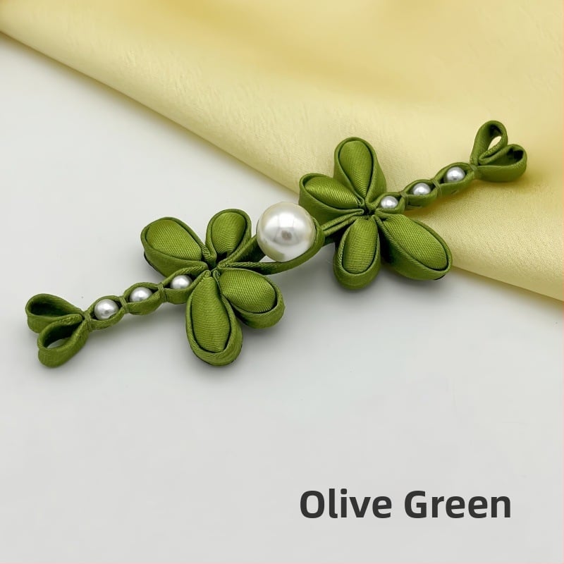 Декоративна закопчалка за ханфу и чънгсам с мотив водно конче и цвете, ръчно изработена с перлите (сатенова материя; висококачествена конструкция; подходяща за Тан костюм, ханфу и чънгсам)