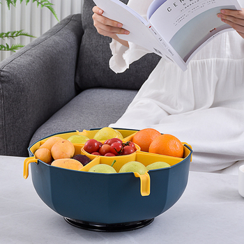 Forogó műanyag, dupla szintű gyümölcs- és zöldségtál mosókosárral — Na Aigu, Egyszerű stílus