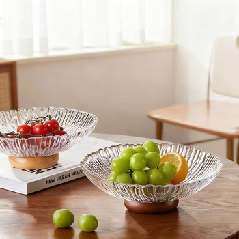 Üvegből készült gyümölcstál — könnyű luxus stílus, rácsos mintázat, gravírozott részletek, 2021 nyári kiadás