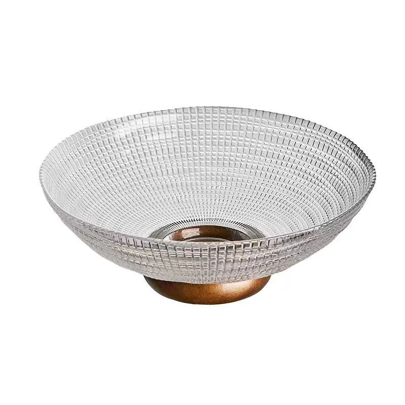 Üvegből készült gyümölcstál — könnyű luxus stílus, rácsos mintázat, gravírozott részletek, 2021 nyári kiadás