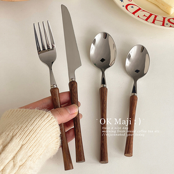 304 неръждаема стомана, 4 части западни прибори за хранене: нож, вилка, лъжица и десертна лъжичка, огледално полирани, модерен стил, едноцветен дизайн, възможност за печат на лого.