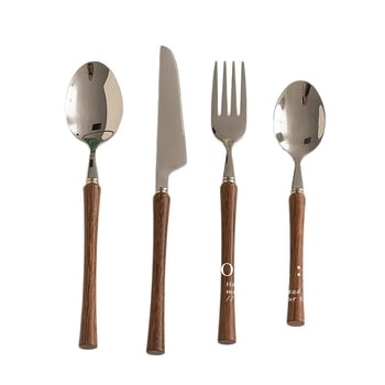 304 неръждаема стомана, 4 части западни прибори за хранене: нож, вилка, лъжица и десертна лъжичка, огледално полирани, модерен стил, едноцветен дизайн, възможност за печат на лого.