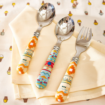 Σετ μαχαιροπίρουνα για παιδιά από ανοξείδωτο ατσάλι, δημιουργικό εθνοτικό στυλ με φλοράλ μοτίβο, φινίρισμα καθρέφτη