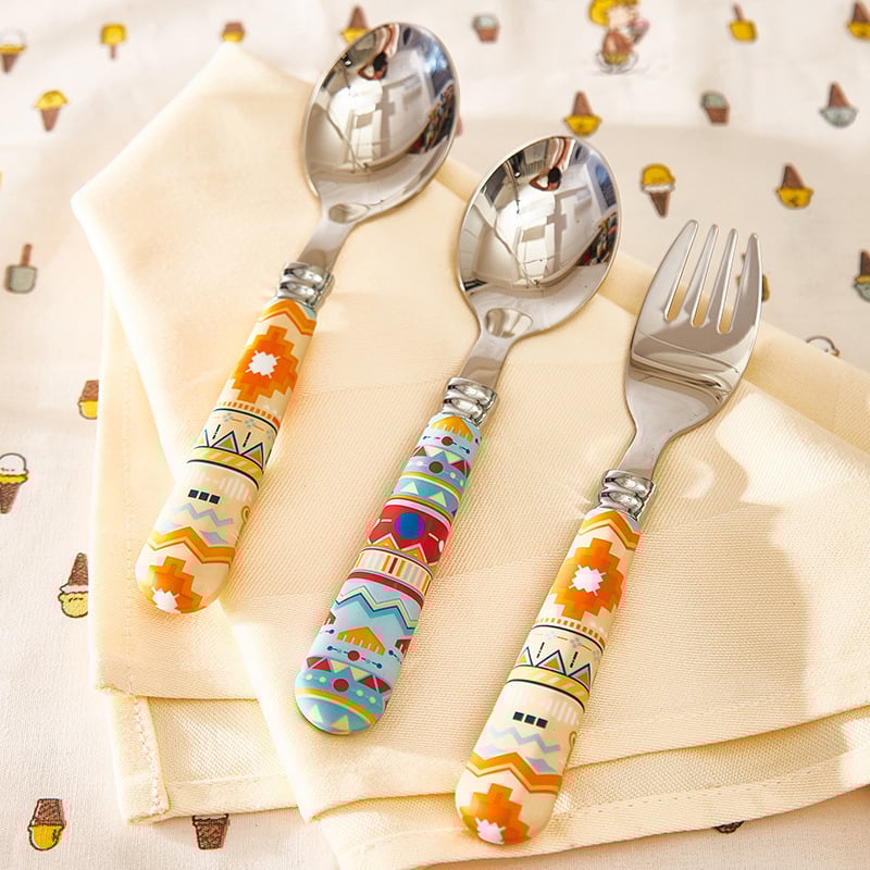 Σετ μαχαιροπίρουνα για παιδιά από ανοξείδωτο ατσάλι, δημιουργικό εθνοτικό στυλ με φλοράλ μοτίβο, φινίρισμα καθρέφτη