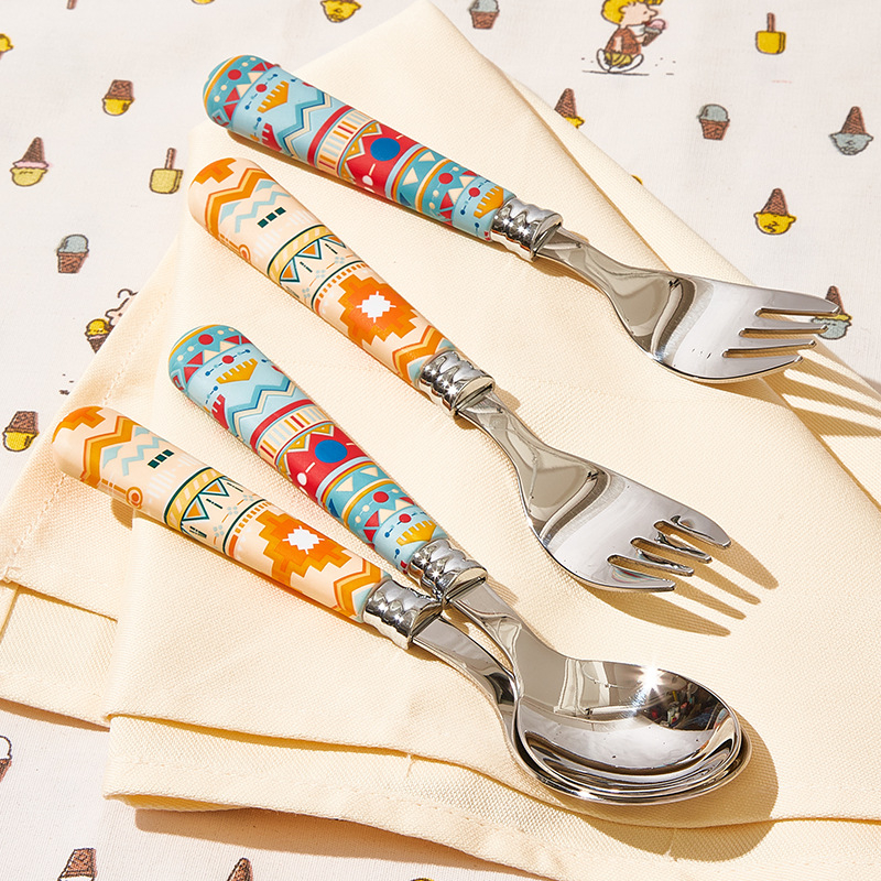 Σετ μαχαιροπίρουνα για παιδιά από ανοξείδωτο ατσάλι, δημιουργικό εθνοτικό στυλ με φλοράλ μοτίβο, φινίρισμα καθρέφτη