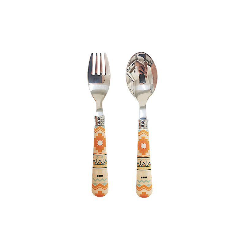 Σετ μαχαιροπίρουνα για παιδιά από ανοξείδωτο ατσάλι, δημιουργικό εθνοτικό στυλ με φλοράλ μοτίβο, φινίρισμα καθρέφτη