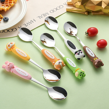 Lingură pentru copii, desen animat model, stil drăguț (Material: oțel inoxidabil 304; Potrivire: copii; Model: desene animate; Stil: drăguț; Personalizare disponibilă)