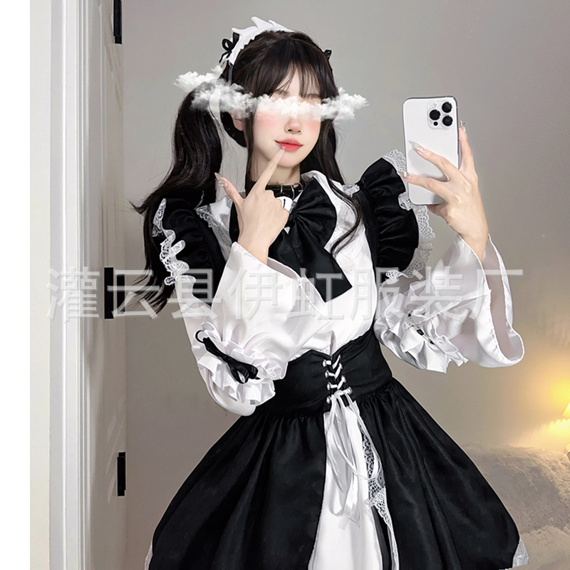 Рокля за прислужница в готик Lolita стил за косплей — полиестер, съдържание на основната тъкан 50–70%, пролет 2024, подходяща за игри, аниме и RPG