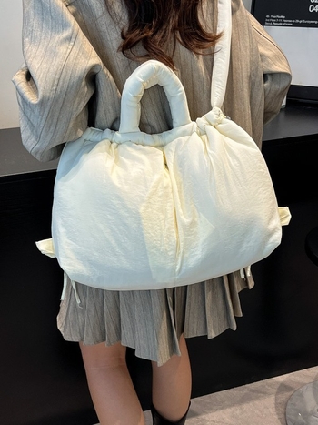 Чанта за рамо с двойни презрамки, кофа-форма, магнитно закопчаване, вътрешен джоб с цип, Oxford плат