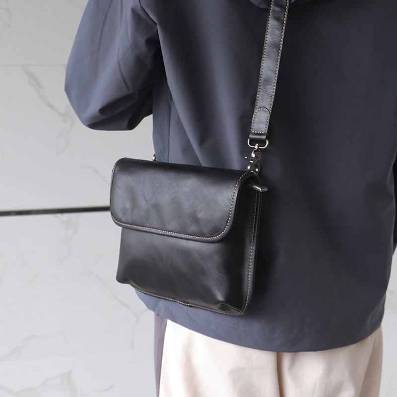 Muška crossbody torba od kože gornjeg sloja, dizajn s glavom tigra, otporna na habanje, podstava od poliestera i pamuka