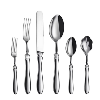 Set nože, vilice i žlice — nehrđajući čelik 304, kovano, drška u obliku tikve, ogledni završetak