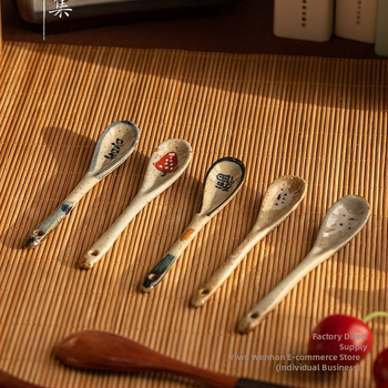 Kézzel készített japán stílusú retro hosszú nyelű kávéskanál, kerámia keverőkanál; anyag: selyemvirág; mintázat 69850