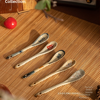 Kézzel készített japán stílusú retro hosszú nyelű kávéskanál, kerámia keverőkanál; anyag: selyemvirág; mintázat 69850