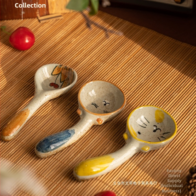 Kézzel készített japán stílusú retro hosszú nyelű kávéskanál, kerámia keverőkanál; anyag: selyemvirág; mintázat 69850