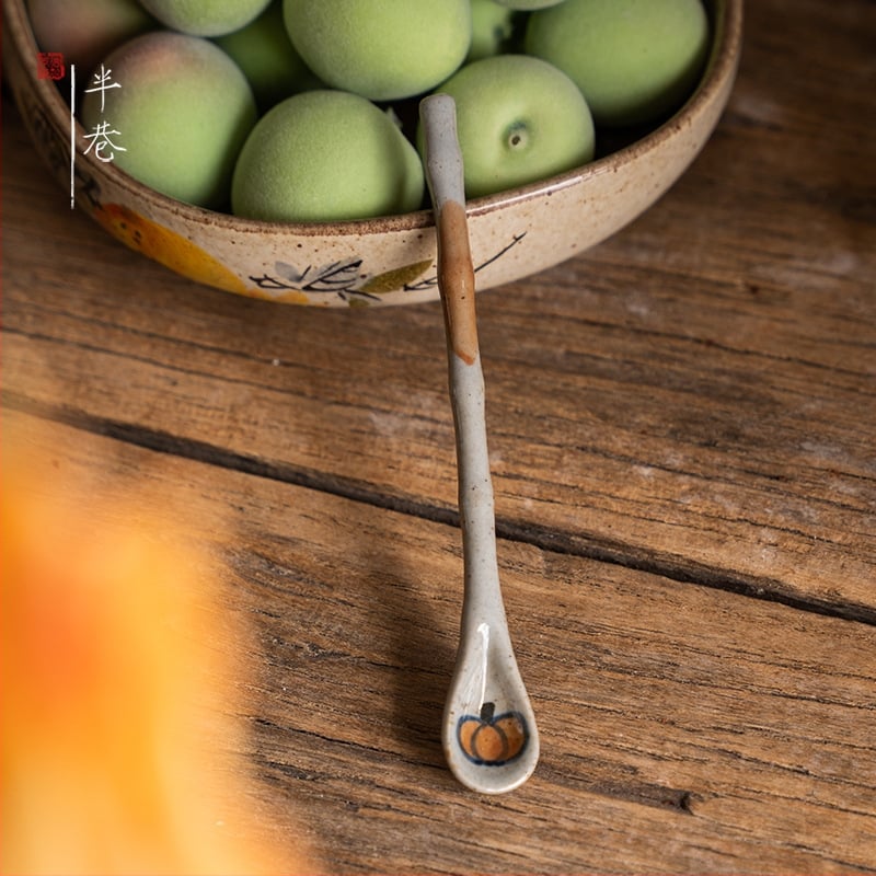 Kézzel készített japán stílusú retro hosszú nyelű kávéskanál, kerámia keverőkanál; anyag: selyemvirág; mintázat 69850