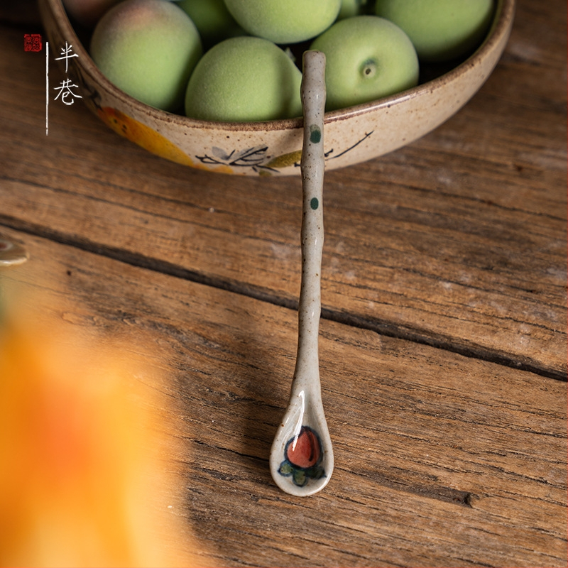 Kézzel készített japán stílusú retro hosszú nyelű kávéskanál, kerámia keverőkanál; anyag: selyemvirág; mintázat 69850