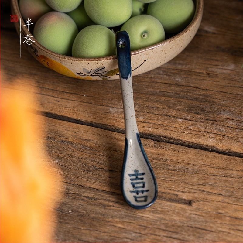 Kézzel készített japán stílusú retro hosszú nyelű kávéskanál, kerámia keverőkanál; anyag: selyemvirág; mintázat 69850