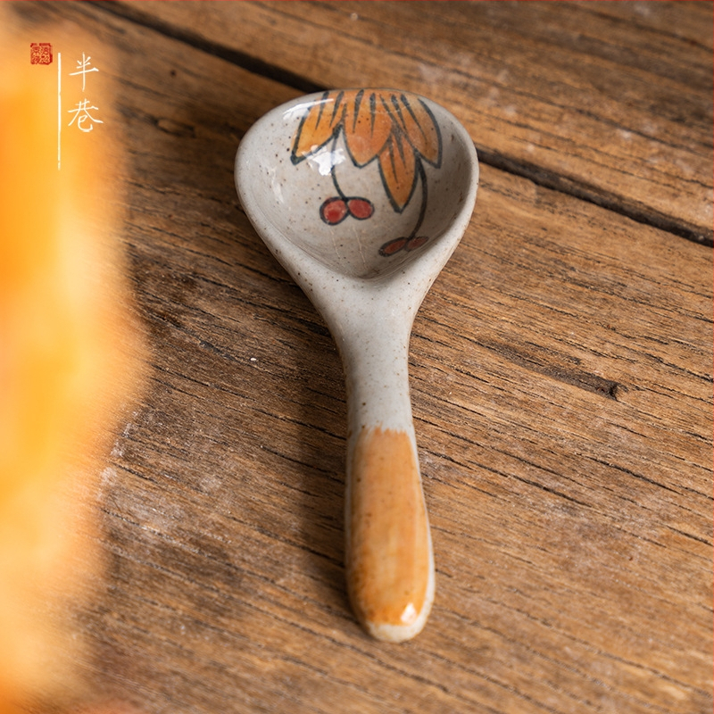 Kézzel készített japán stílusú retro hosszú nyelű kávéskanál, kerámia keverőkanál; anyag: selyemvirág; mintázat 69850