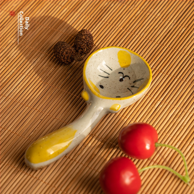 Kézzel készített japán stílusú retro hosszú nyelű kávéskanál, kerámia keverőkanál; anyag: selyemvirág; mintázat 69850