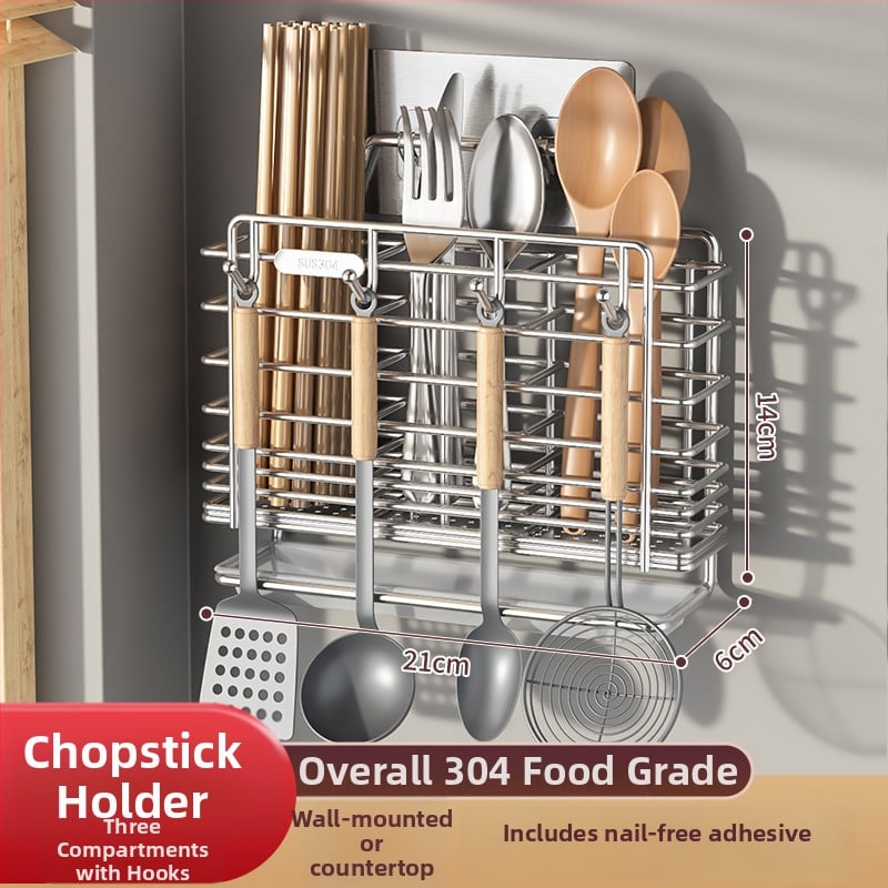 Seinasse monteeritav köögitarvete hoidik 304 roostevabast terasest, nuga hoidja ja lusikate hoiustamine