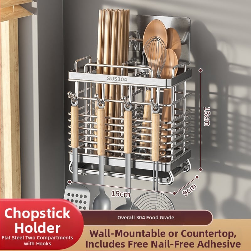 Seinasse monteeritav köögitarvete hoidik 304 roostevabast terasest, nuga hoidja ja lusikate hoiustamine