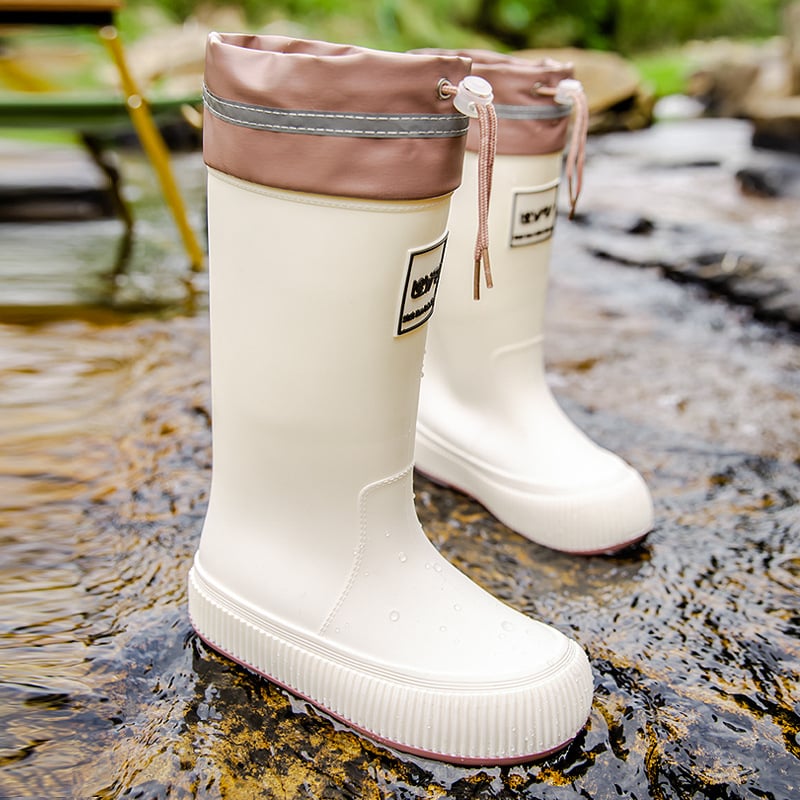 Női esőcsizmák, magas szárú, PVC felső rész, lapos talp, négy évszakos