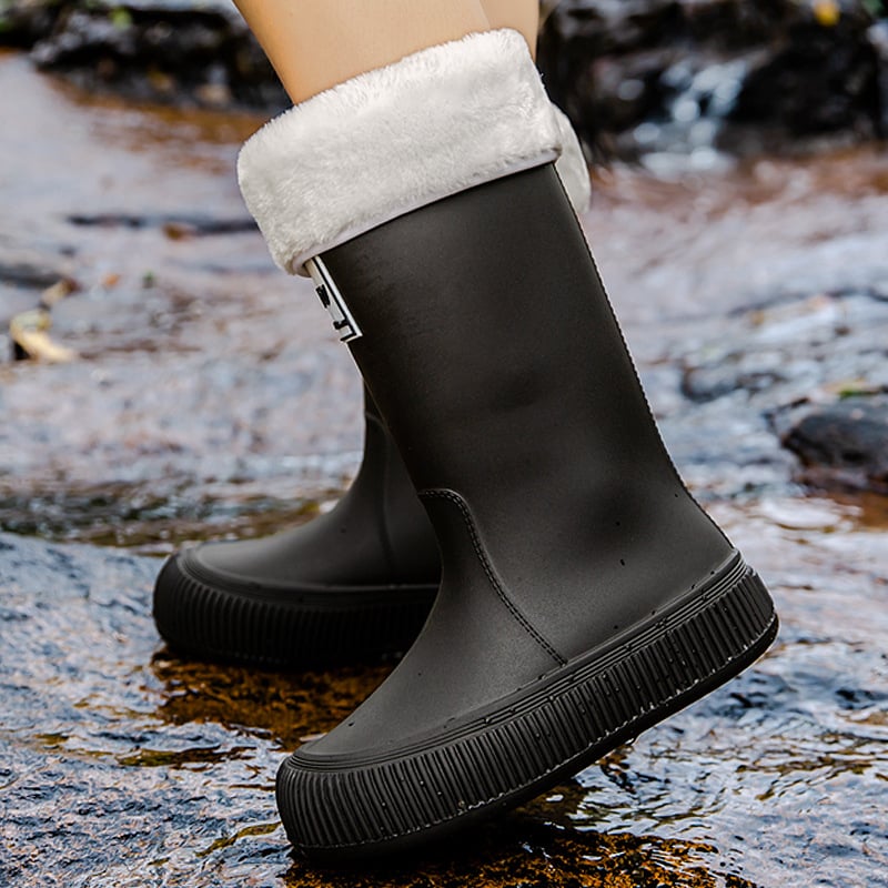 Női esőcsizmák, magas szárú, PVC felső rész, lapos talp, négy évszakos