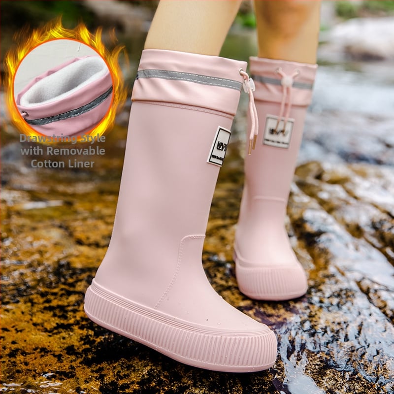 Női esőcsizmák, magas szárú, PVC felső rész, lapos talp, négy évszakos