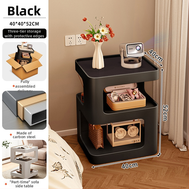 Naktsgaldiņš no kalēta dzelzs ar integrētu gaismu, modelis BC91, mūsdienīgs minimālisma dizains, pilnībā salikts