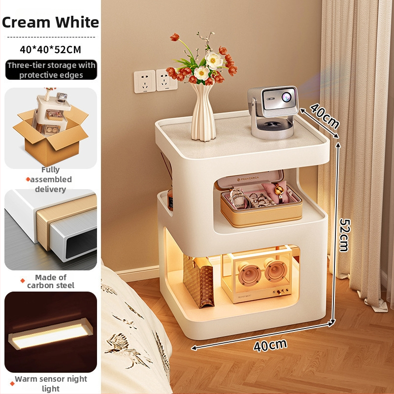 Naktsgaldiņš no kalēta dzelzs ar integrētu gaismu, modelis BC91, mūsdienīgs minimālisma dizains, pilnībā salikts