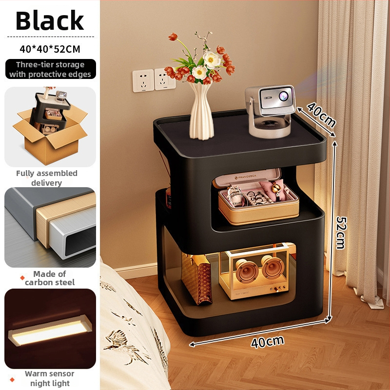 Naktsgaldiņš no kalēta dzelzs ar integrētu gaismu, modelis BC91, mūsdienīgs minimālisma dizains, pilnībā salikts