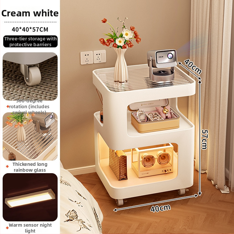 Naktsgaldiņš no kalēta dzelzs ar integrētu gaismu, modelis BC91, mūsdienīgs minimālisma dizains, pilnībā salikts