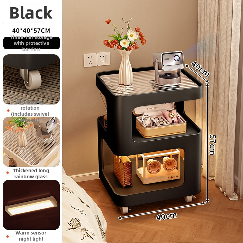 Naktsgaldiņš no kalēta dzelzs ar integrētu gaismu, modelis BC91, mūsdienīgs minimālisma dizains, pilnībā salikts