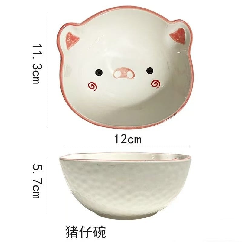 Set ceramic boluri și farfurioare cu model purcel Cartoon, culoare sub glazură, compatibil cu microunde, stil lux ușor