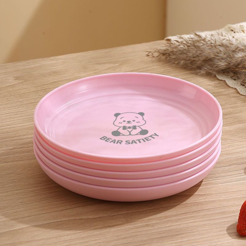 Set plastičnih tanjura za kućnu upotrebu, okrugli dječji tanjuri za vrtić i doručak, crtani motiv, tanjiri za posluživanje i pripremu hrane.