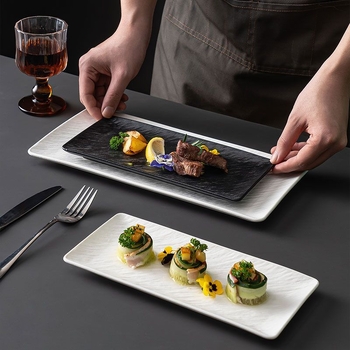 Ovalni keramički tanjur – sushi i steak, jednostavan uzorak, podglazurno završna obrada, moderni minimalistički stil