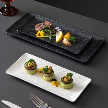 Ovalni keramički tanjur – sushi i steak, jednostavan uzorak, podglazurno završna obrada, moderni minimalistički stil