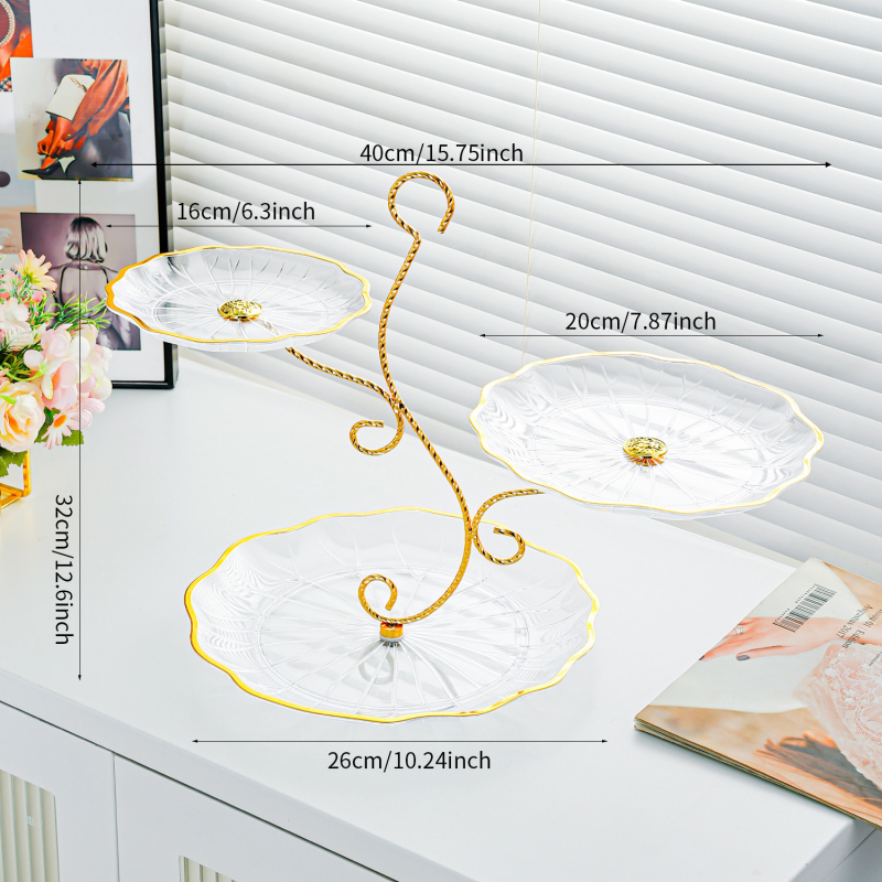 Háromszintes gyümölcstartó tál édességekhez, diófélékhez és szárított gyümölcsökhöz – átlátszó műanyag tároló tál