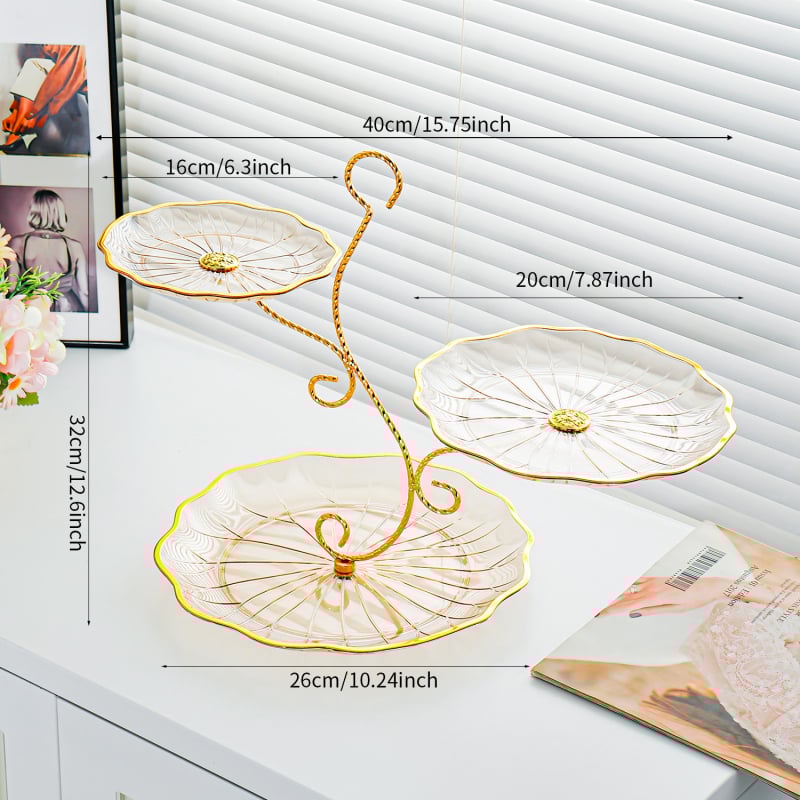 Háromszintes gyümölcstartó tál édességekhez, diófélékhez és szárított gyümölcsökhöz – átlátszó műanyag tároló tál