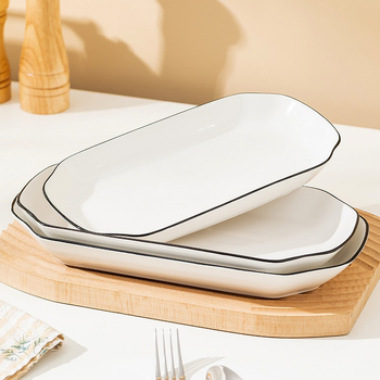 Platou dreptunghiular din porțelan pentru pește, platou plat, suprafață vopsire cu pulverizare, model simplu