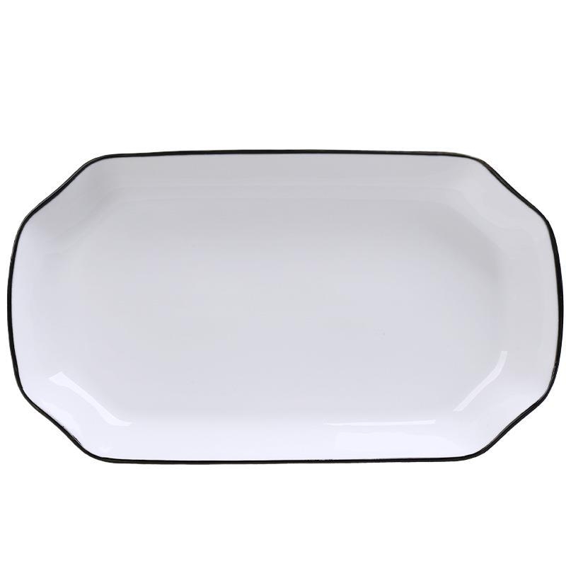 Platou dreptunghiular din porțelan pentru pește, platou plat, suprafață vopsire cu pulverizare, model simplu