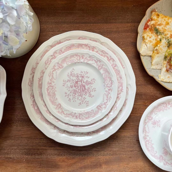 Set ceramic de veselă pentru masă – model floral, stil retro, formă rotundă, compatibil cu microunde